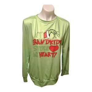 Grinch My Grandkids Stole My Heart Christmas Green Long Sleeve Sweatshirt Sz XL